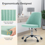 Armless Vanity Chair, Cute Comfy Home Office Desk Chair with Wheels, Modern Upholstered Task Computer Seat for Bedroom, Study, Makeup Vanity, Height Adjustable & Swivel, Mint
