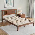 Twin Size Wood Bed Frame with Headboard, Solid Natural Wooden Platform Bed Base, Heavy Duty Slat Support Mattress Foundation, No Box Spring Needed, Low-Profile Design