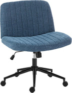 Criss Cross Chair with Wheels Wide Cross Legged Office Desk Vanity Chair Comfy Fabric Armless Adjustable Swivel for Home Computer Task PU Black