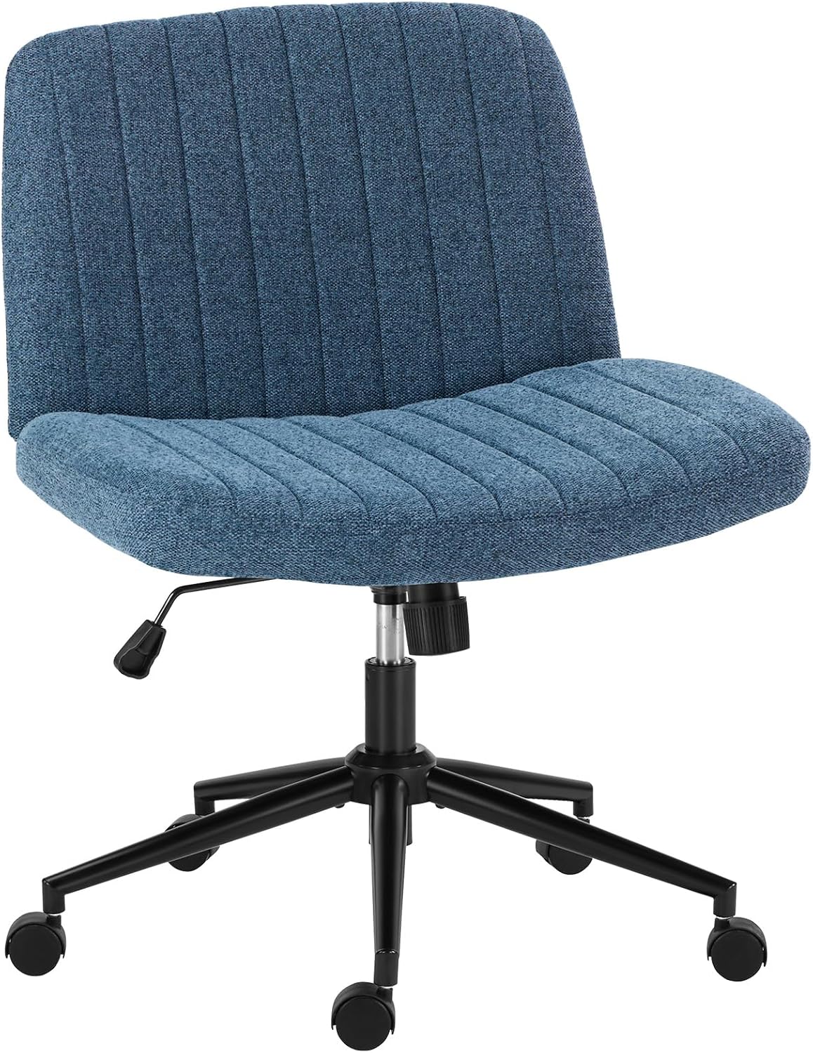 Criss Cross Chair with Wheels Wide Cross Legged Office Desk Vanity Chair Comfy Fabric Armless Adjustable Swivel for Home Computer Task PU Black