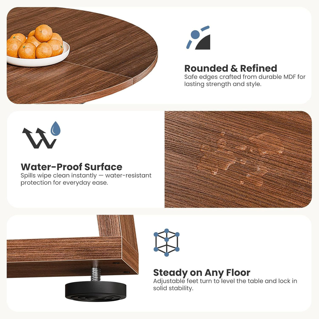 Extendable Round Dining Table for 4-8, Modern Kitchen Oval Dinner Table with Storage Shelf, Wood Pedestal Table, Space Saving Modern Style, Brown