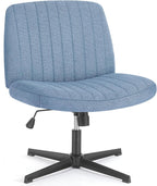Criss Cross Chair with Wheels Wide Cross Legged Office Desk Vanity Chair Comfy Fabric Armless Adjustable Swivel for Home Computer Task PU Black