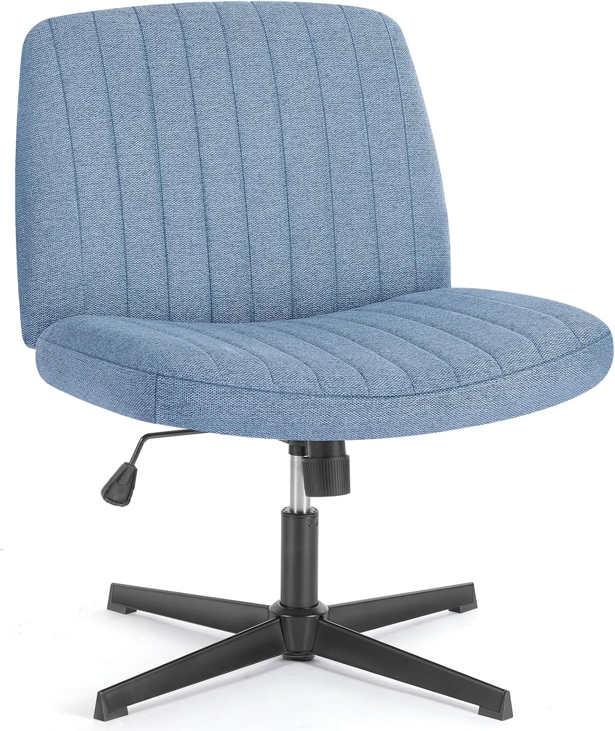 Criss Cross Chair with Wheels Wide Cross Legged Office Desk Vanity Chair Comfy Fabric Armless Adjustable Swivel for Home Computer Task PU Black