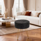Velvet Vanity Stool, 350LBS Heavy-Duty Makeup Stool with 4CM Thick Cushion, Round Ottoman Footrest Chair for Bedroom, Bathroom, Dressing Table, Easy-Clean Soft Fabric, Black