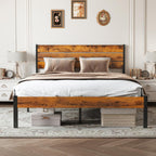 Full Size Bed Frame with Headboard, 800LBS Mattress Foundation with All Sturdy Metal Support, Under Bed Storage, No Box Spring Needed, Easy Assembly, Rust Brown