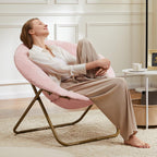 Comfy Saucer Chair,Faux Fur Lounge Seasting XL Circle Chair for Bedroom, Dorm & Gaming, Foldable Fashion Accent Seat for Small Spaces, Folding Moon/Mushroom/Round Oversized Style,Hot Pink