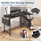 Corner Gaming Desk,39 L Shaped Computer Desk with 3AC+2USB+1Type-C Power Strip, Storage Shelves & Side Hanging Fabric Organizer, Black Gaming Workstation for Home Office and Bedroom