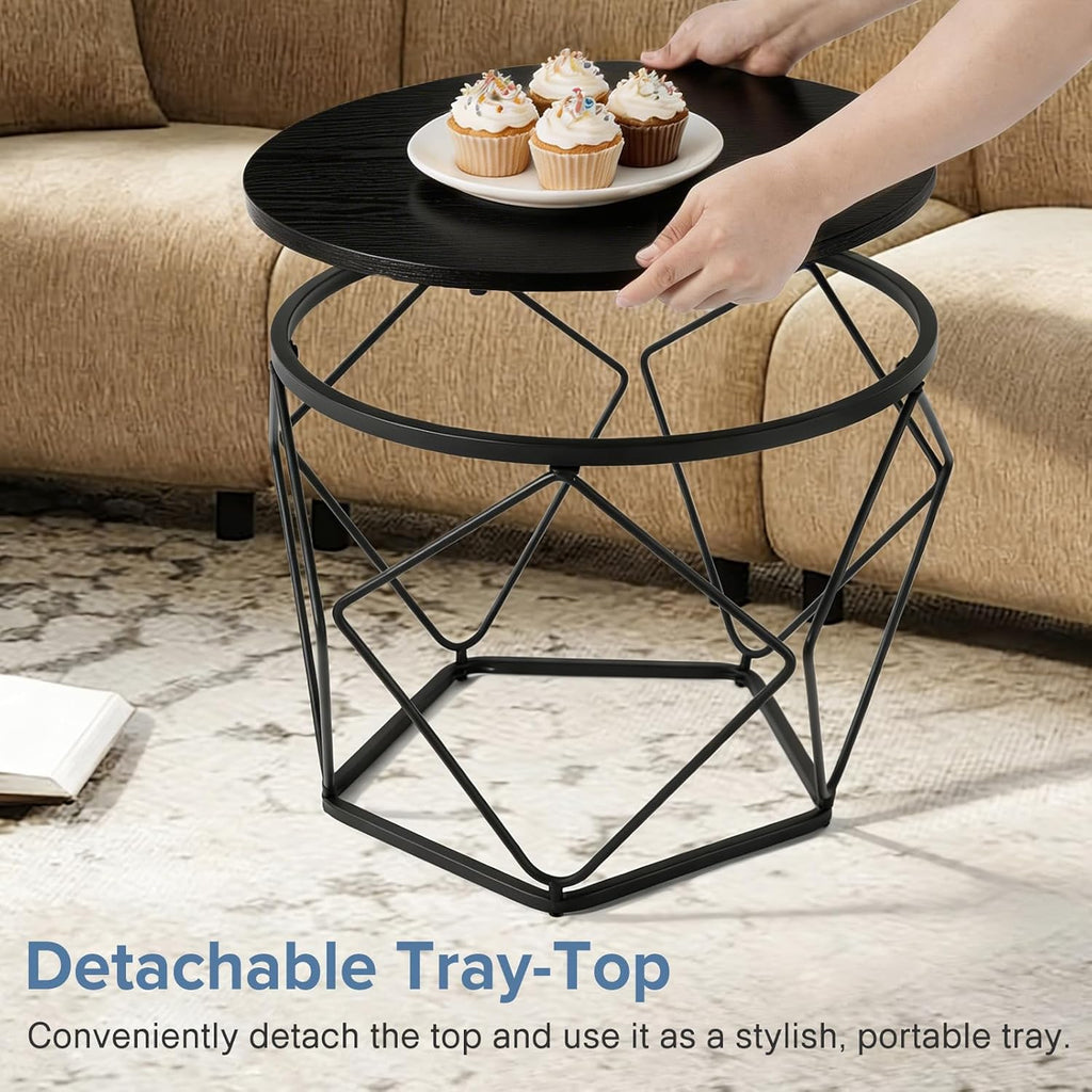 Modern Geometric Coffee Table Set of 2, Round Nesting Side Tables with Hidden Storage, Movable End Tables for Living Room Decor & Practical Use