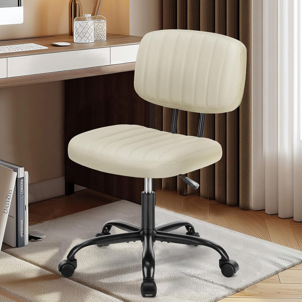 Home Office Desk Chair - Ergonomic Armless PU Leather Computer Rolling Task Chair??with Comfy Lumbar Support and Height Adjustable, Vanity, Bedroom, Pink