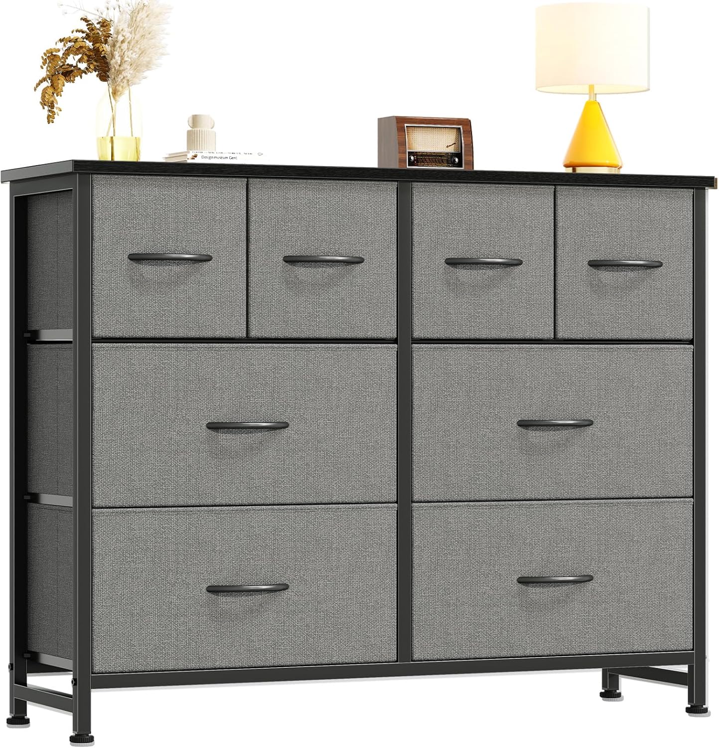 TV Stand, Dresser with 8 Fabric Drawers, Spacious Storage Tower for Closet, TV Stand with Wood Top and Mental Frame, Storage Unit for Living Rooms, Bedroom and Entryway, Pink