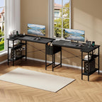 Corner Gaming Desk,39 L Shaped Computer Desk with 3AC+2USB+1Type-C Power Strip, Storage Shelves & Side Hanging Fabric Organizer, Black Gaming Workstation for Home Office and Bedroom
