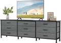TV Stands for Living Room Furniture with 9 Fabric Drawers, Long Entertainment Center Up to 75 Inch TV, Media Console Table with Storage for Bedroom, Adjustable Feet, Grey.
