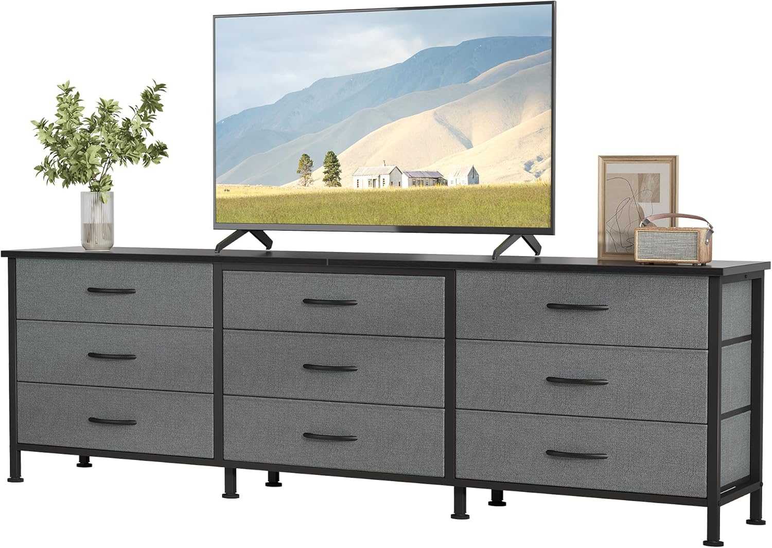 TV Stand for Bedroom with Storage TV Stands for Living Room Rustic, 12 Drawer Dresser Farmhouse Entertainment Center for up to 80 Inch TVs, Media Console Table with Metal Frame Adjustable Feet