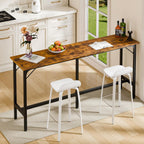 71 inch Bar Table, Counter Bar Height Pub Table, Rectangular High Top Coffee Table, Narrow Long Kitchen & Dining Tables with Triangular Reinforced Structures and Centre Column Support, Rust