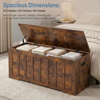 47.2 Extra Large Storage Bench with 2 Safety Gel-Buffered Hinges, Blanket Chest for Bedroom Living Room, Support 150lbs, 2 U-Shaped Cut-Out Pull, Non-Slip Base, Rustic Wood