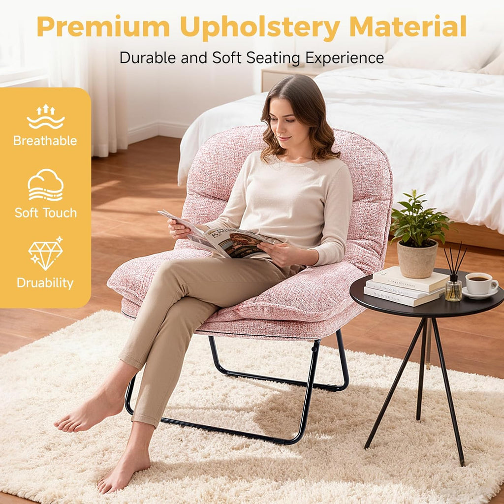 Comfy Saucer Chair,Foldable Padded Chairs for Bedroom, Dorm & Gaming, Foldable Fashion Floor Chair with Back Support for Small Spaces,Dark Pink