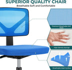 Armless Desk Chairs Set of 2, Ergonomic Adjustable Home Office Swivel Rolling Task Chair No Arms, Comfy Mesh Mid Back Computer Work Vanity Desk Chiars with Wheels for Small Spaces, Blue