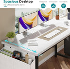 Computer Desk 55 Inch Home Office Desks for Small Spaces, Gaming Writing Study Work Table with Storage Bag and Headphone Hook for Bedroom, White