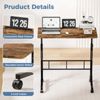 31.5 Adjustable Height Mobile Desk with Locking Wheels & Pin-Lock, Portable Workstation for Walking Pad & Active Home Office, Rustic Brown