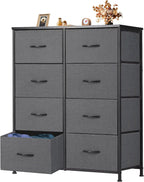 8 Drawer Dresser for Bedroom, Wide Fabric Storage Tower with Wooden Top and Metal Frame, Closet Chest Organizer Furniture, Living Room Hallway, Black