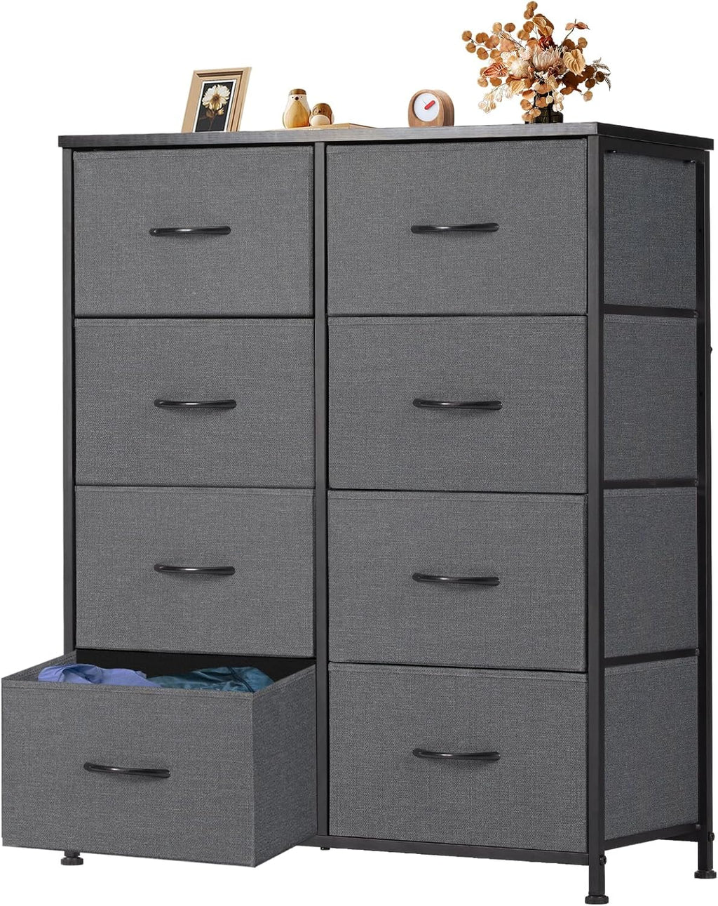 Dresser for Bedroom with 9 Storage Drawers, Large Fabric Storage Tower Organizer, Chest of Drawers with Metal Frame Wooden Top for Closet, Living Room, Entryway, Brown