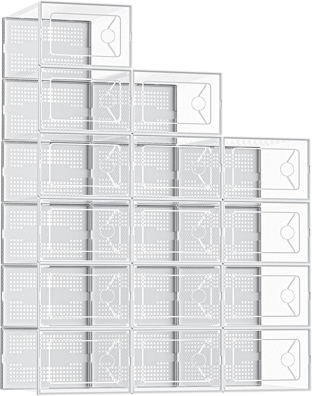 Shoe Storage Boxes, 15-Pack Stackable Clear Shoe Containers with Lids, Display Sneaker Case Organizer for Closet, Under Bed, Entryway,White (Fit Size 9)