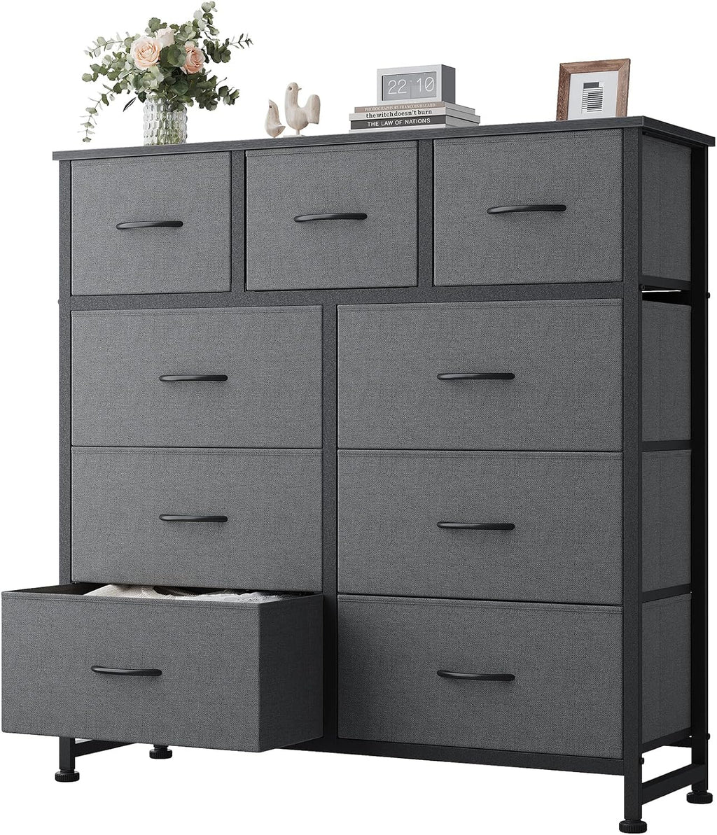 8 Drawer Dresser for Bedroom, Fabric Storage Organizer with Sturdy Metal Frame, Wooden Top Chest of Drawers for Closet Entryway Guest Room,Matte Black
