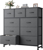 8 Drawer Dresser for Bedroom, Fabric Storage Organizer with Sturdy Metal Frame, Wooden Top Chest of Drawers for Closet Entryway Guest Room,Matte Black
