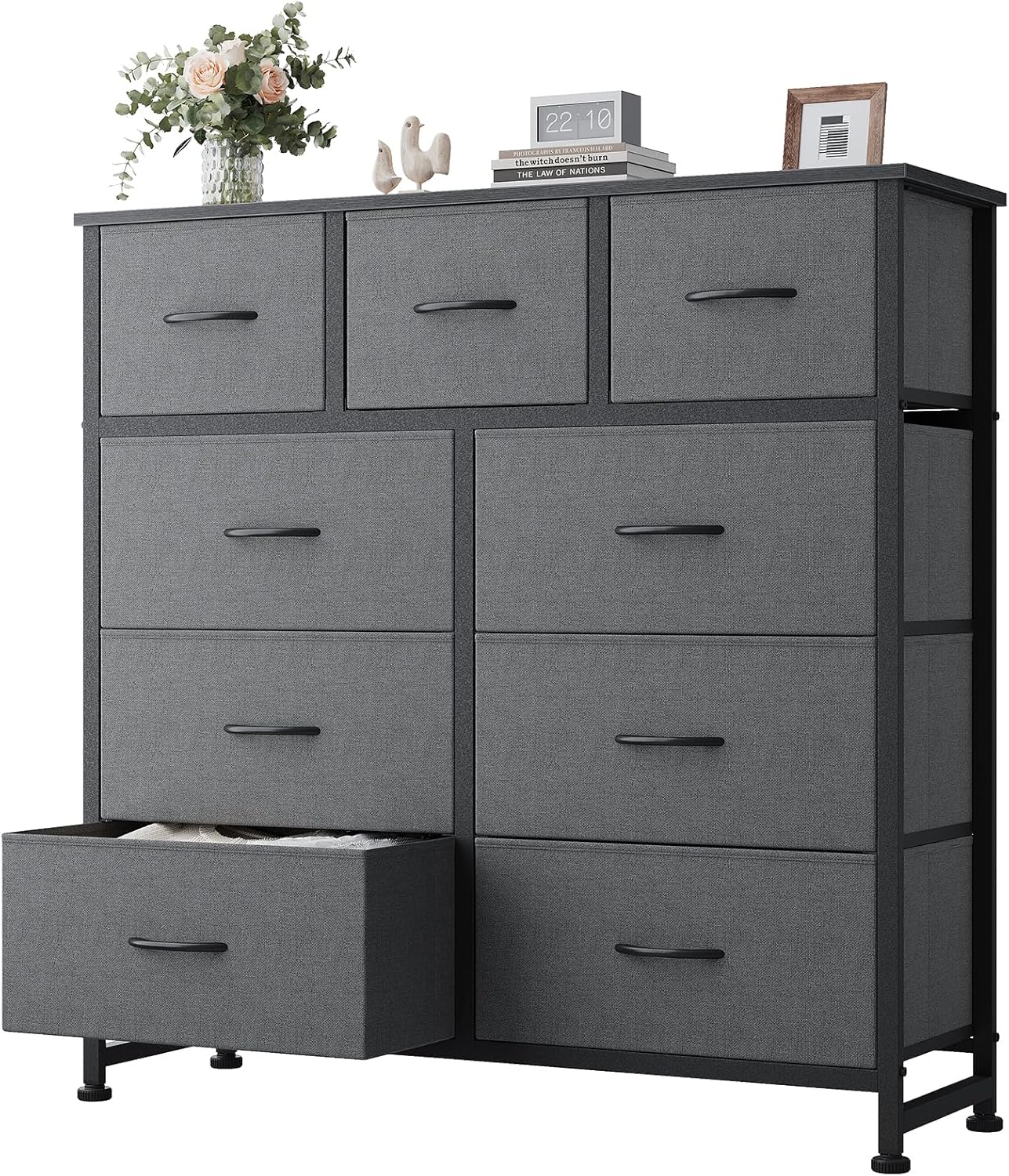 8 Drawer Dresser for Bedroom, Fabric Storage Organizer with Sturdy Metal Frame, Wooden Top Chest of Drawers for Closet Entryway Guest Room,Matte Black