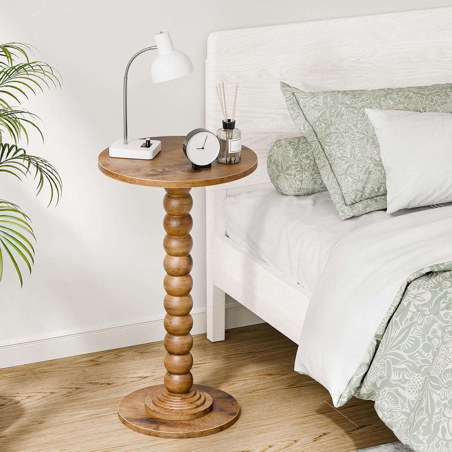 Round Side Table for Small Spaces, Modern Accent End Table with Solid Wood Leg, Versatile Drink Table for Living Room, Bedroom, Corners, Brown 2 Pack