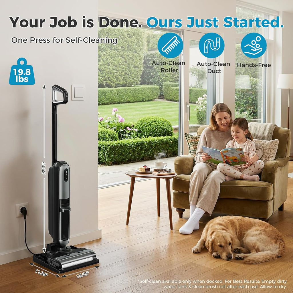 Wet Dry Vacuum Cleaner, Cordless All-in-One Vac Mops, Vacuum Mop with Self-Cleaning System, Dual Water Tank Design, Tangle-Free Brush, Dual-Edge Cleaning, 35-Min Runtime