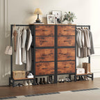 Dresser with Hanging Rack, 4-in-1 Fabric Dresser for Bedroom, Closet Organizer with Clothes Rack, Shoe Rack & Hooks, Tall Storage Tower for Small Spaces, Apartment, Dorm, Rustic Brown