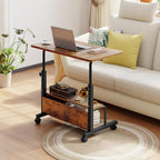 31.5 Manual Standing Desk, Height Adjustable Mobile Computer Desk with Lockable Wheels & 2-Tier Storage, Rolling Laptop Table for Small Spaces & Home Office, Rustic Brown