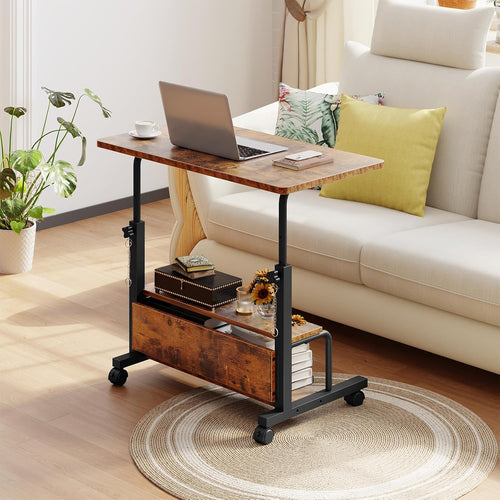 31.5 Manual Standing Desk, Height Adjustable Mobile Computer Desk with Lockable Wheels & 2-Tier Storage, Rolling Laptop Table for Small Spaces & Home Office, Rustic Brown