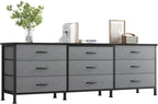 TV Stands for Living Room Furniture with 9 Fabric Drawers, Long Entertainment Center Up to 75 Inch TV, Media Console Table with Storage for Bedroom, Adjustable Feet, Grey.
