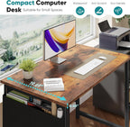Computer Desk 40 Inch Home Office Desks for Small Spaces, Gaming Writing Study Work Table with Storage Bag and Headphone Hook for Bedroom, Rustic Brown