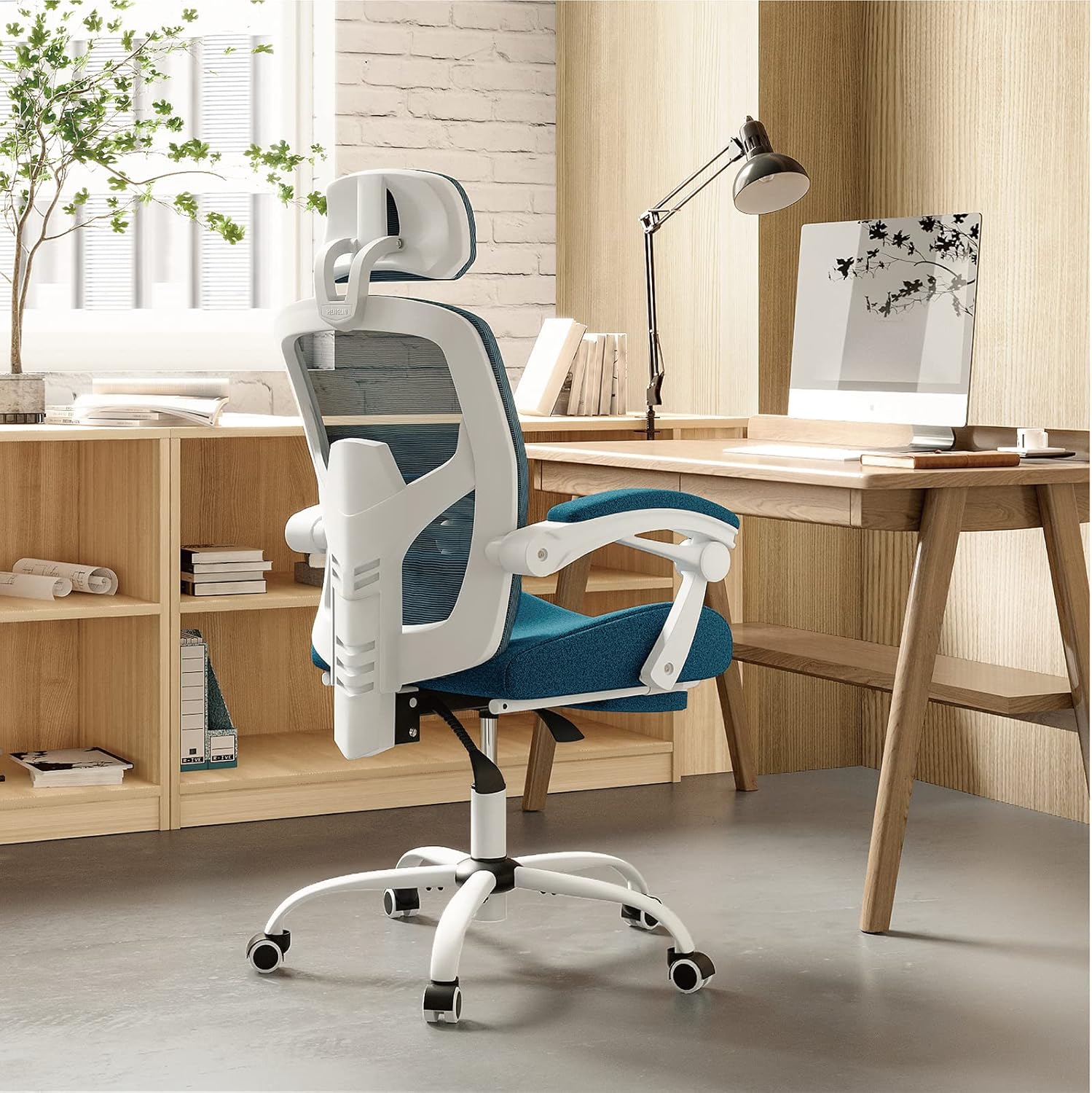 Home Office Desk Chair with Footrest, High-Back Mesh Rolling Swivel Reclining Chairs with Wheels, Comfortable Headrest, Lumbar Support, Comfy Arms for Home, Office, Gaming, Student,Elegant Grey