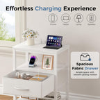 Nightstands Set of 2 with Charging Station, Bedside Table with USB Ports & Type-C, 2 Fabric Drawers Night Stand with Open Shelf, Compact End Table for Bedroom, Rustic Brown