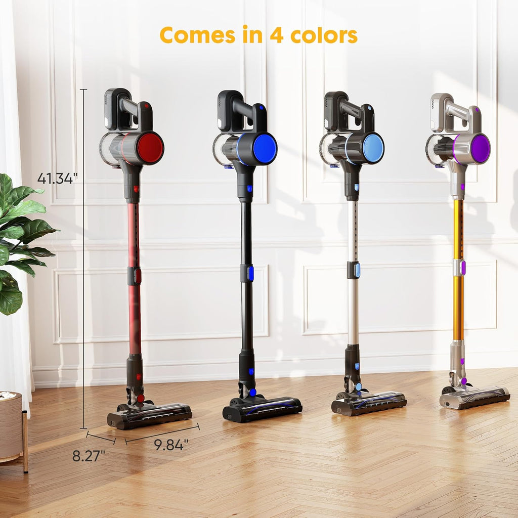 Cordless Vacuum Cleaner with Flexible Steering & Extendable Pole,3 Brush Heads, Lightweight Wireless Rechargeable Upright Vacuum with LED Light & Wall Mount for Hardwood Floors & Carpet