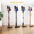 Cordless Vacuum Cleaner with Flexible Steering & Extendable Pole,3 Brush Heads, Lightweight Wireless Rechargeable Upright Vacuum with LED Light & Wall Mount for Hardwood Floors & Carpet