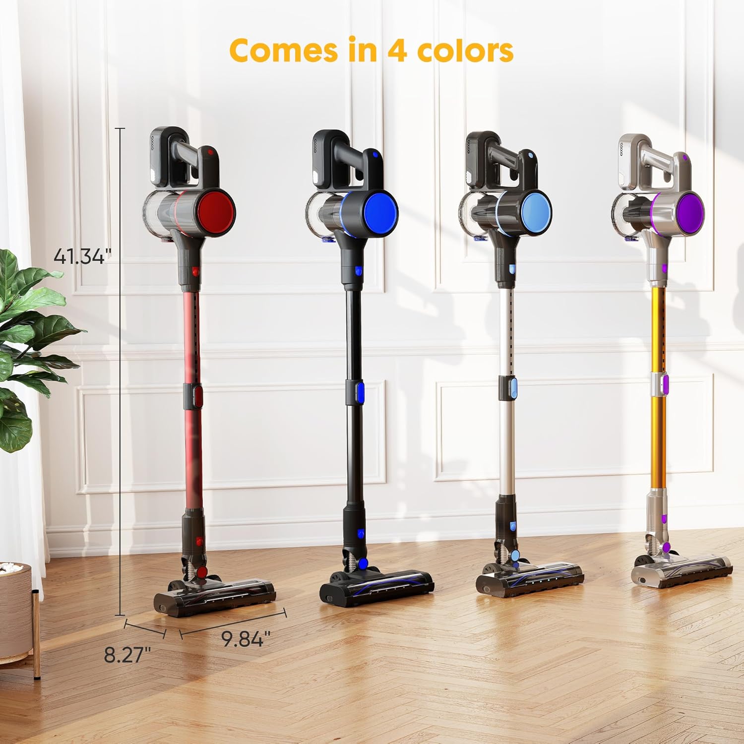 Cordless Vacuum Cleaner with Flexible Steering & Extendable Pole,3 Brush Heads, Lightweight Wireless Rechargeable Upright Vacuum with LED Light & Wall Mount for Hardwood Floors & Carpet