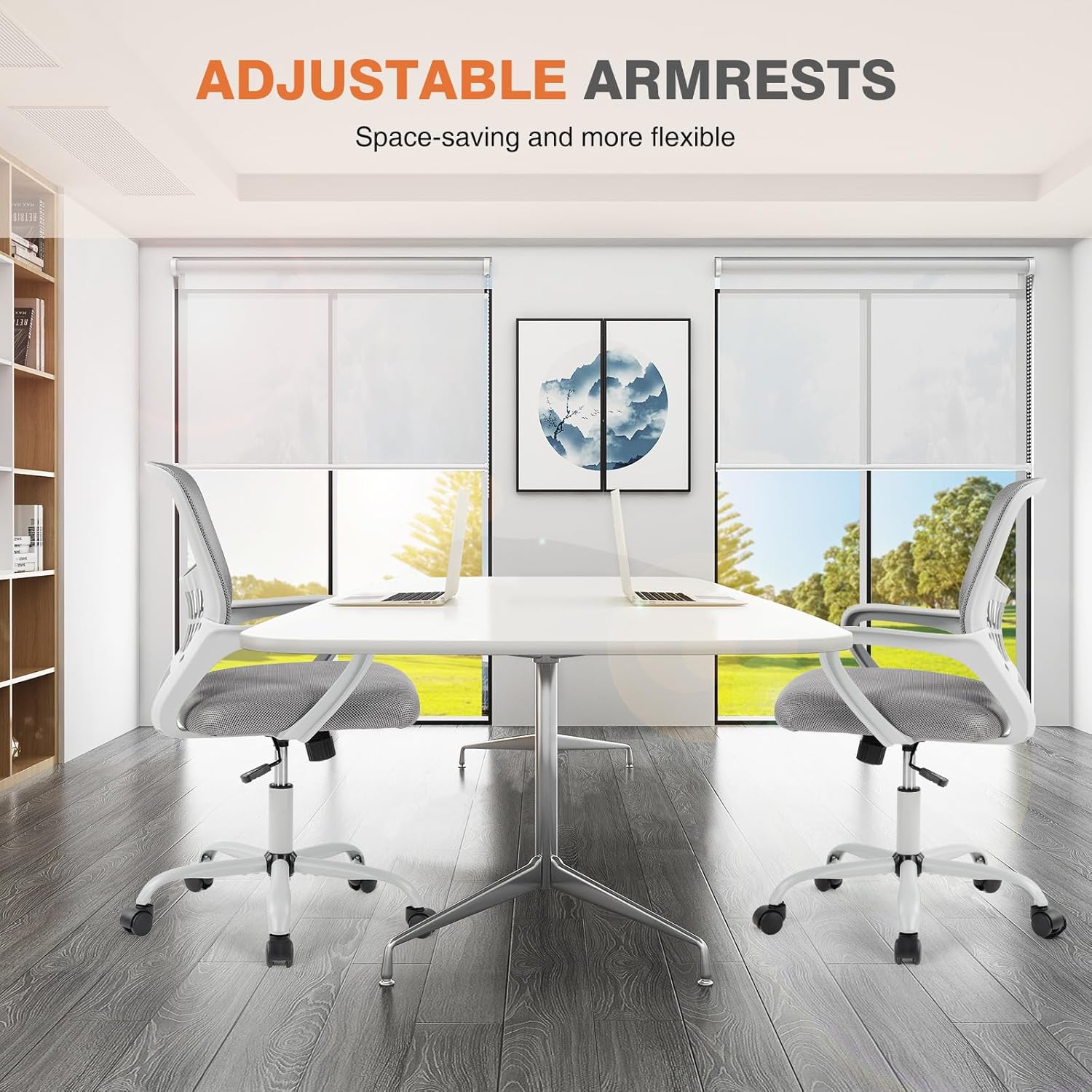 Home Office Managerial Executive Chair, Ergonomic Mesh Adjustable Swivel Mid-Back Computer Desk Chair with Comfortable Lumbar Support, Comfy Arms for Bedroom,Study