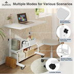 31.5 Manual Standing Desk, Height Adjustable Mobile Computer Desk with Lockable Wheels & 2-Tier Storage, Rolling Laptop Table for Small Spaces & Home Office, White