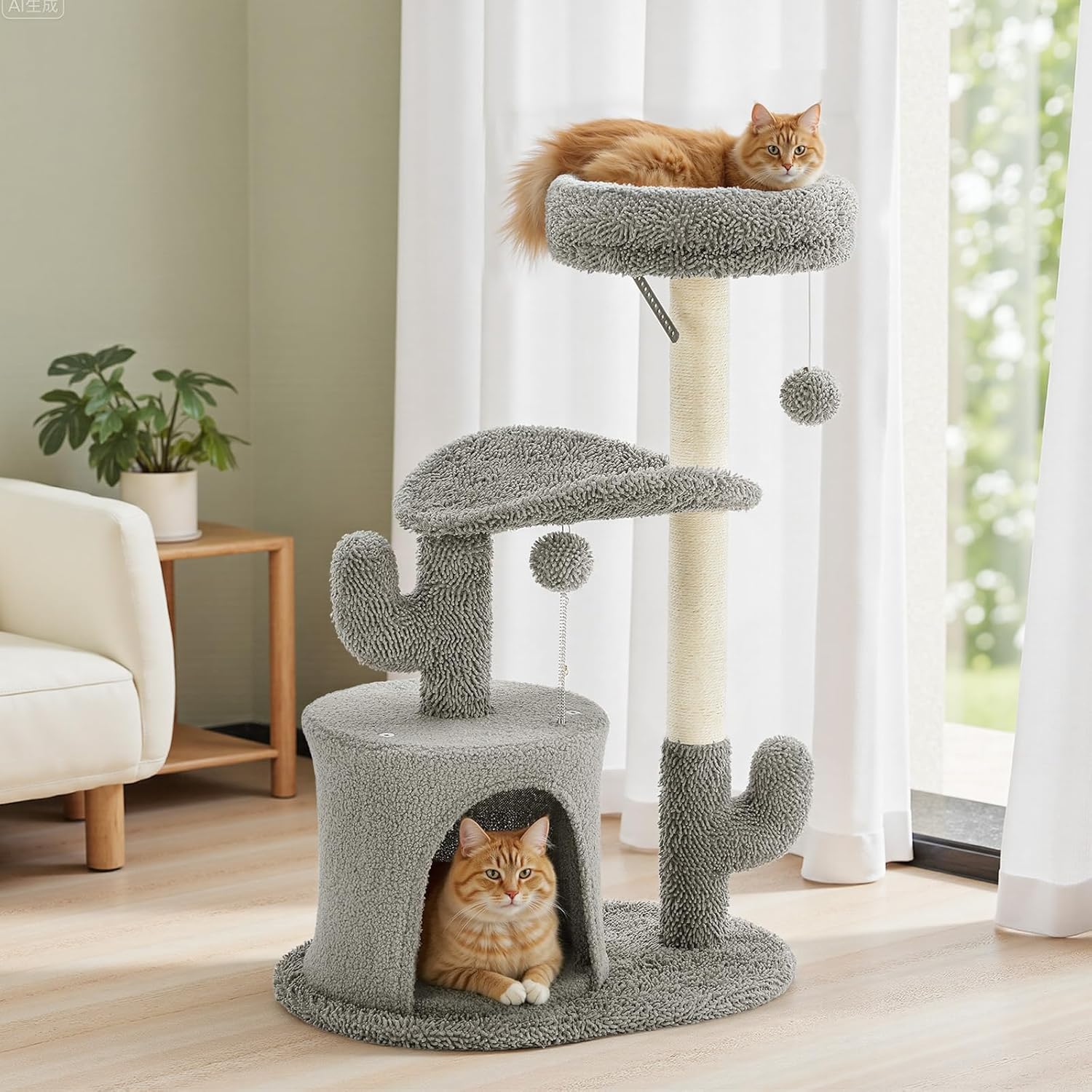 33-inch Cat Tree Tower for Indoor Cats, Small Cat Scratching Post with Curved Bed, Cat Tree with Cat Condo for Adult, Grey