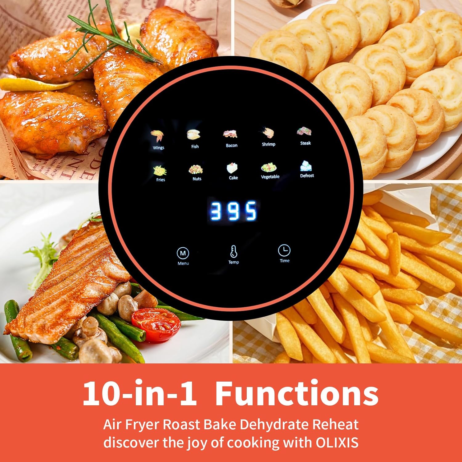4.7Qt Glass Air Fryer, Non Toxic Air Fryer with 10 Preset Cook Modes, 395??F Rapid Air Crispy Technology, Roast Bake Dehydrate Reheat, Nonstick & Easy-Clean Basket, 1300W