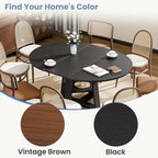 Extendable Round Dining Table for 4-8, Modern Kitchen Oval Dinner Table with Storage Shelf, Wood Pedestal Table, Space Saving Modern Style, Black