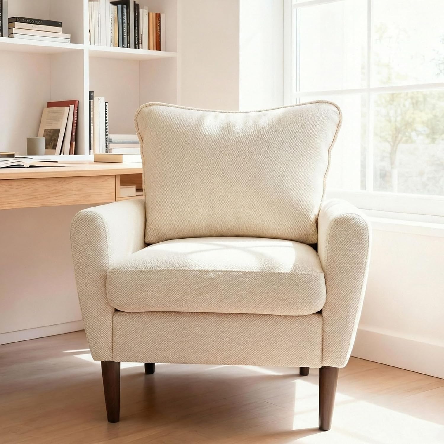 Comfy Accent Chair for Living Room Bedroom and Waiting Room, Upholstered Mid-Century Reading Chair with Pillow and Solid Wood Legs, Wide Singe Modern Lounge Sofa (Gray, 2 Pack)