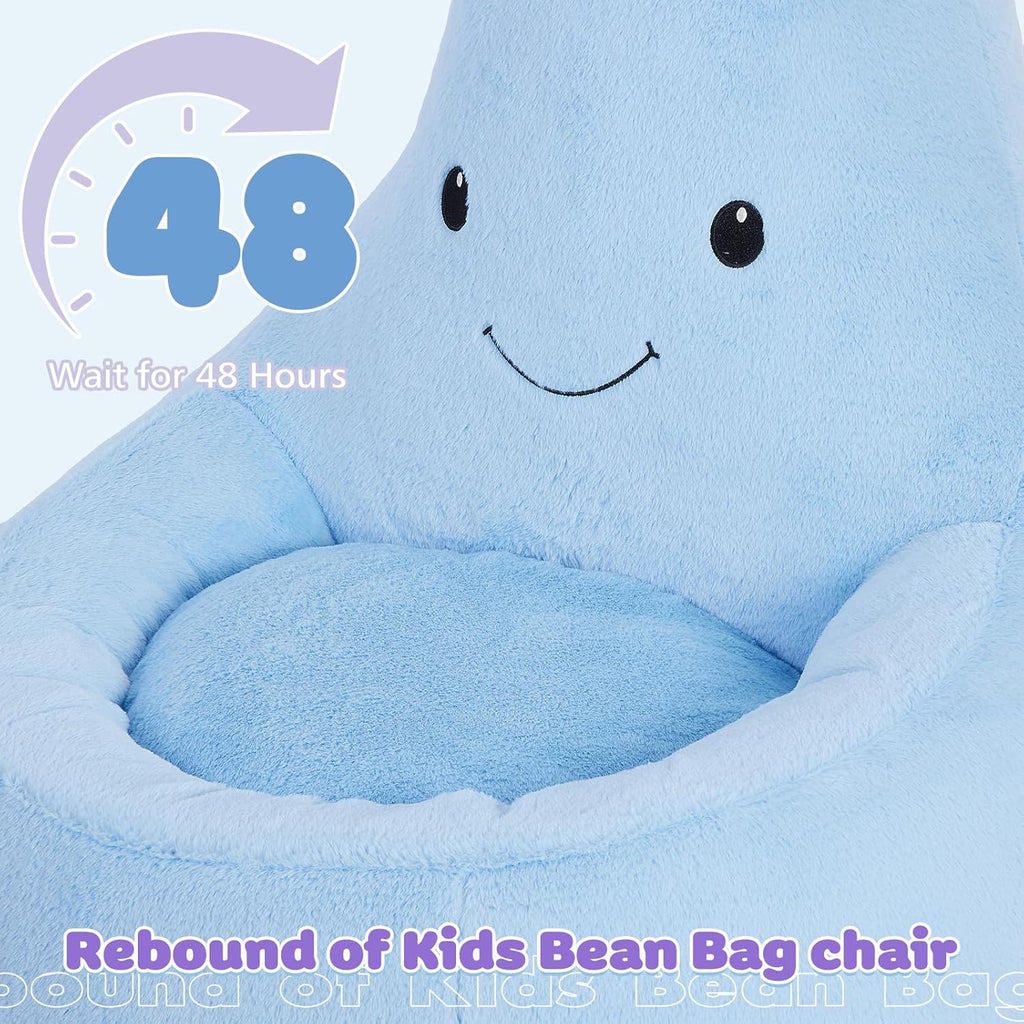 Kids Bean Bag Chair, Stuffed Toddler Couch with Faux Rabbit Fur Cover for Teens & Kids, Comfy Lazy Sofa Chair for Reader, Living Room, Bedroom, Aged 4-12 Years, 24 Inch, Blue