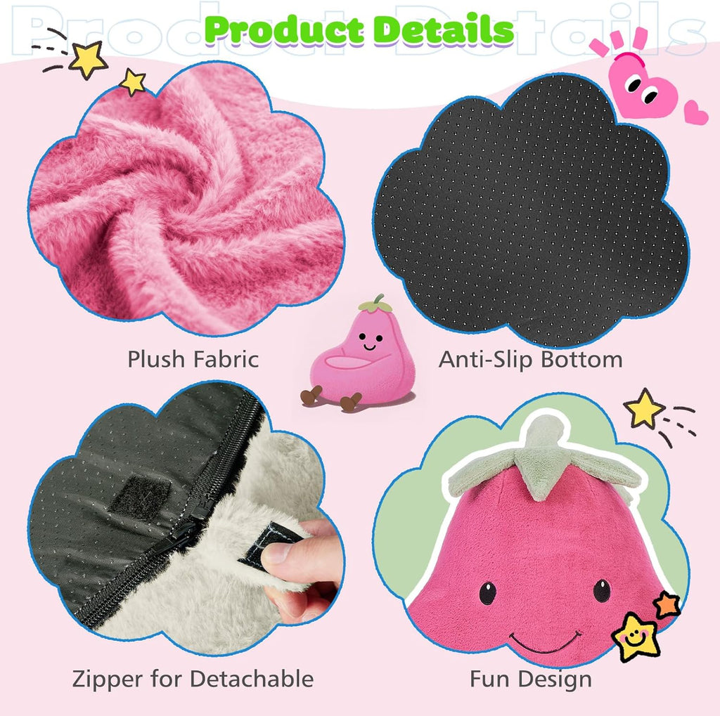 Kids Bean Bag Chair, Stuffed Toddler Couch with Faux Rabbit Fur Cover for Teens & Kids, Comfy Lazy Sofa Chair for Reader, Living Room, Bedroom, Aged 4-12 Years, 24 Inch, Rose Red