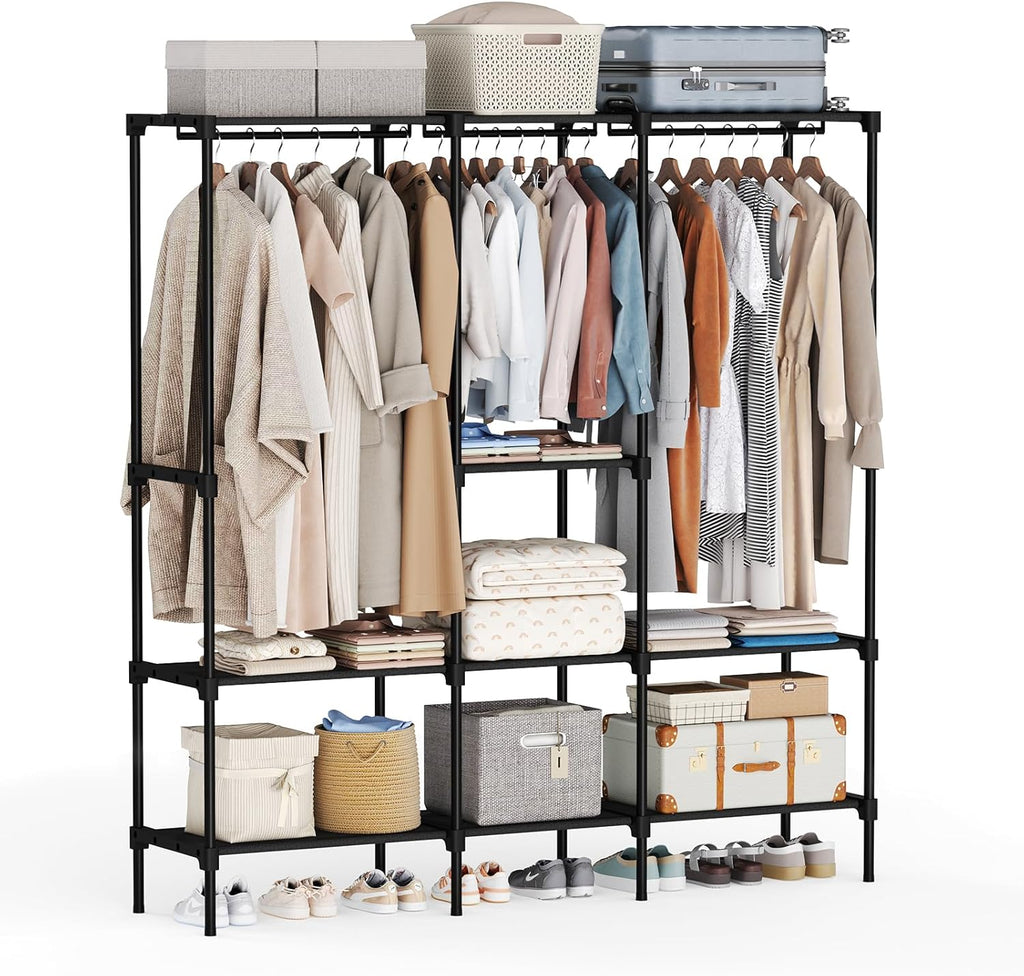 Portable Wardrobe Closet with Hanging Rods, 49 Inch Portable Clothing Rack with Shelves, Heavy Duty Clothes Rack, Freestanding Closet Organizer, 49 L x 15.7 W x 71.65 H